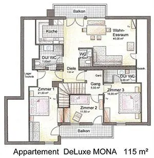 Grundrissplan Ferienwohnung Appartement De Luxe Mona in Elbigenalp, Grünau